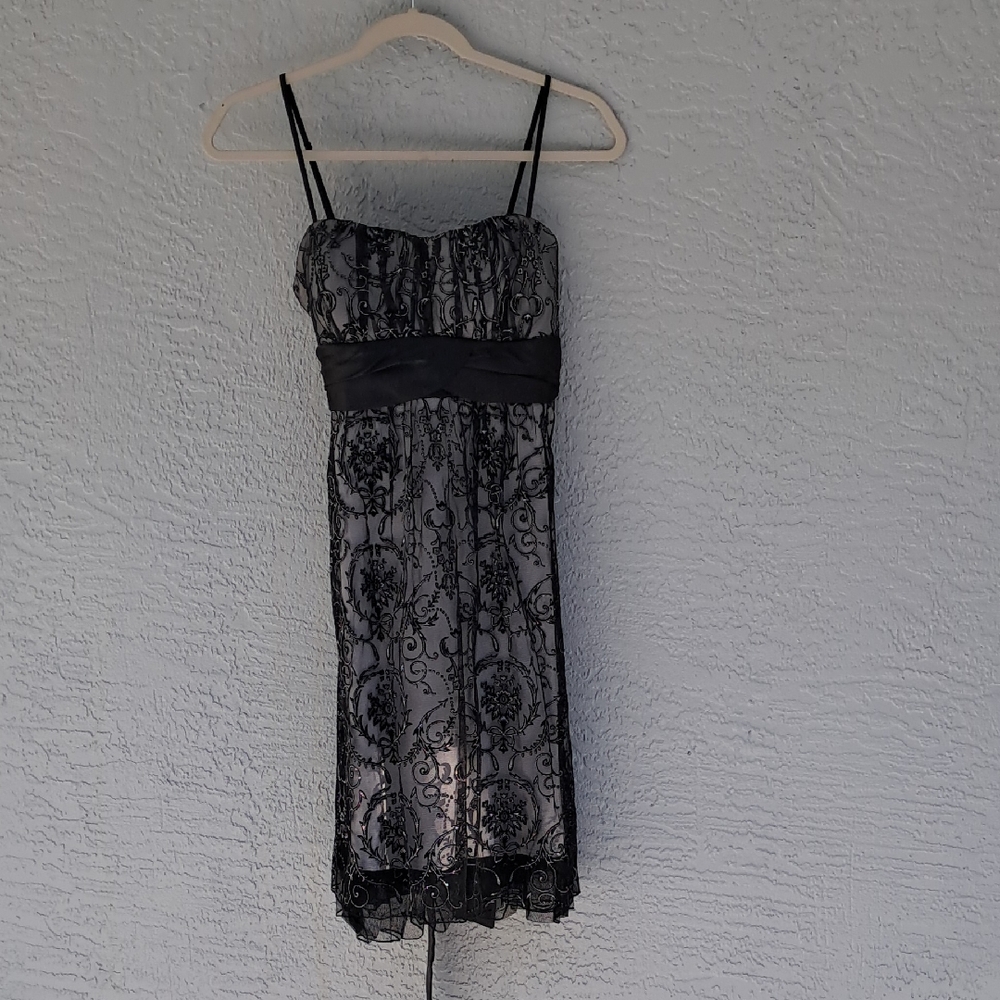 Ruby Rox Black and Gray Lace Midi Dress